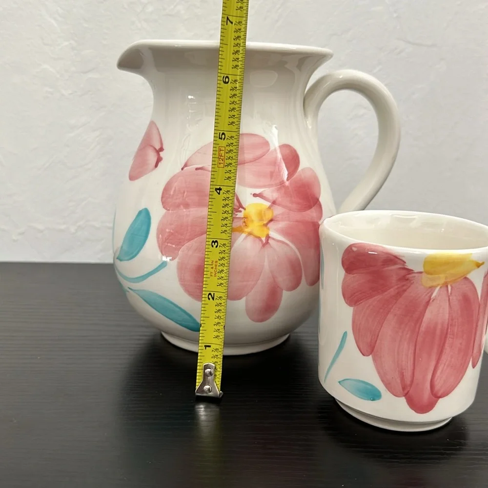 Pier 1 Hand Painted Pitcher & Cup Set Italy